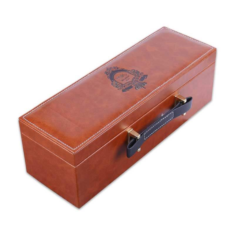 Custom logo jewelry luggage box brown pu leather handle fancy