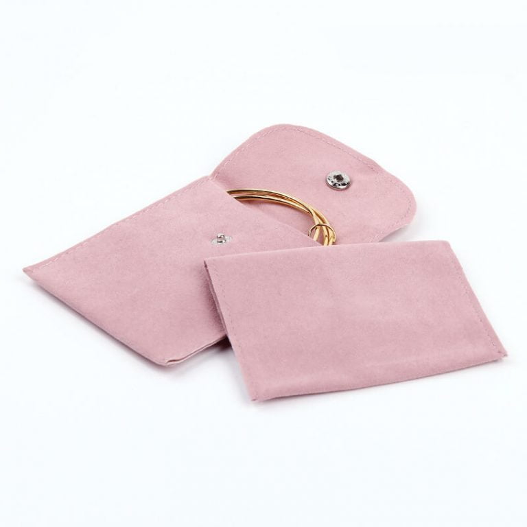 Pink Velvet Jewelry T Pouches With Snap Button Custom Packaging