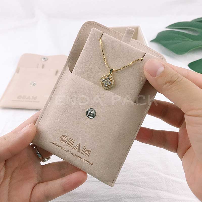 High End Embossed Logo Velvet Jewelry Pouch with Button Closed
