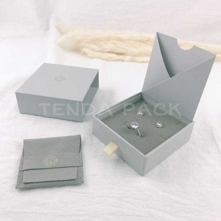 Printed Paper Jewelry Drawer Boxes With Pouch - Custom Packaging ...