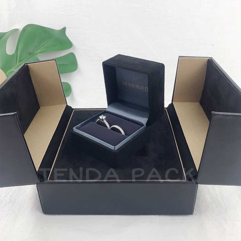 Navy Blue Leatherette Light Ring Box Jewelry Gift Wedding Proposal  Engagement | eBay